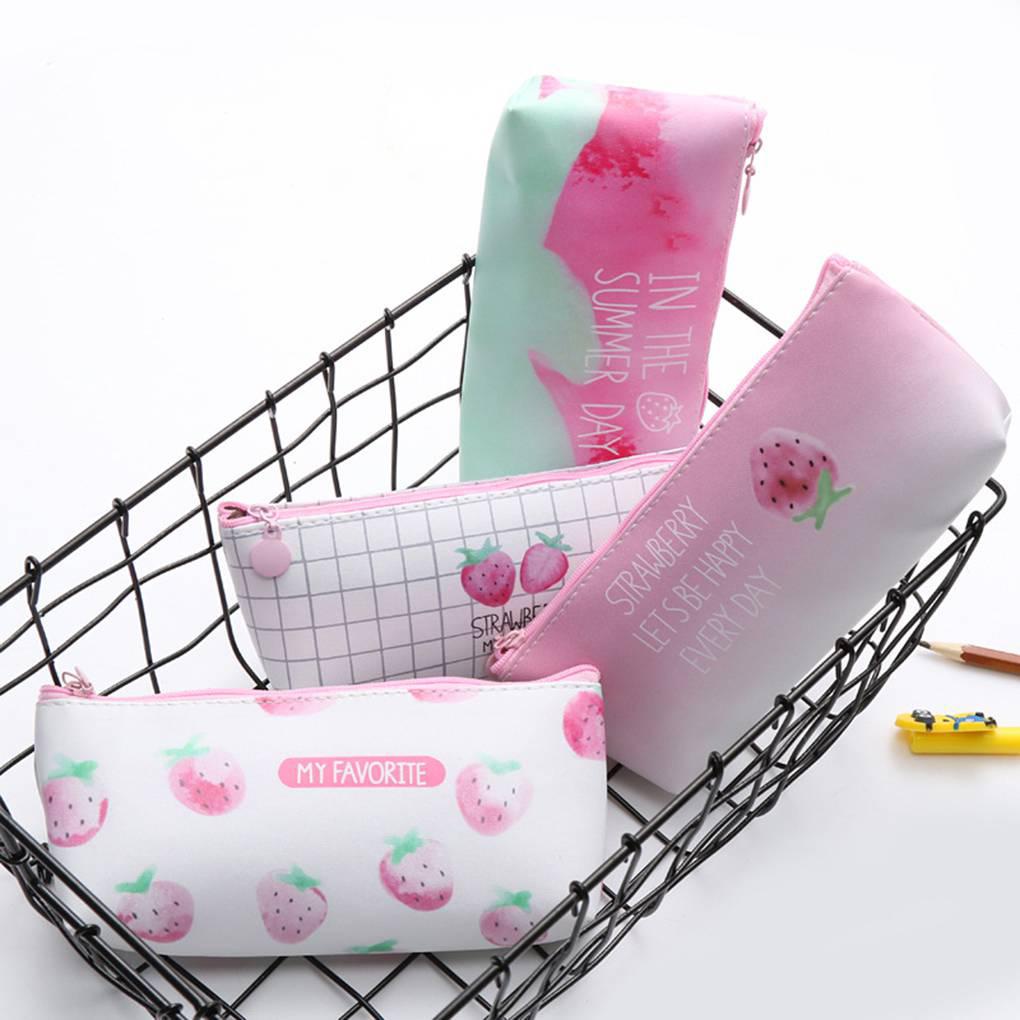 Bóp Viết Da PU Hình Trái Dâu Phối Khóa Kéo Xinh Xắn Cho Bé