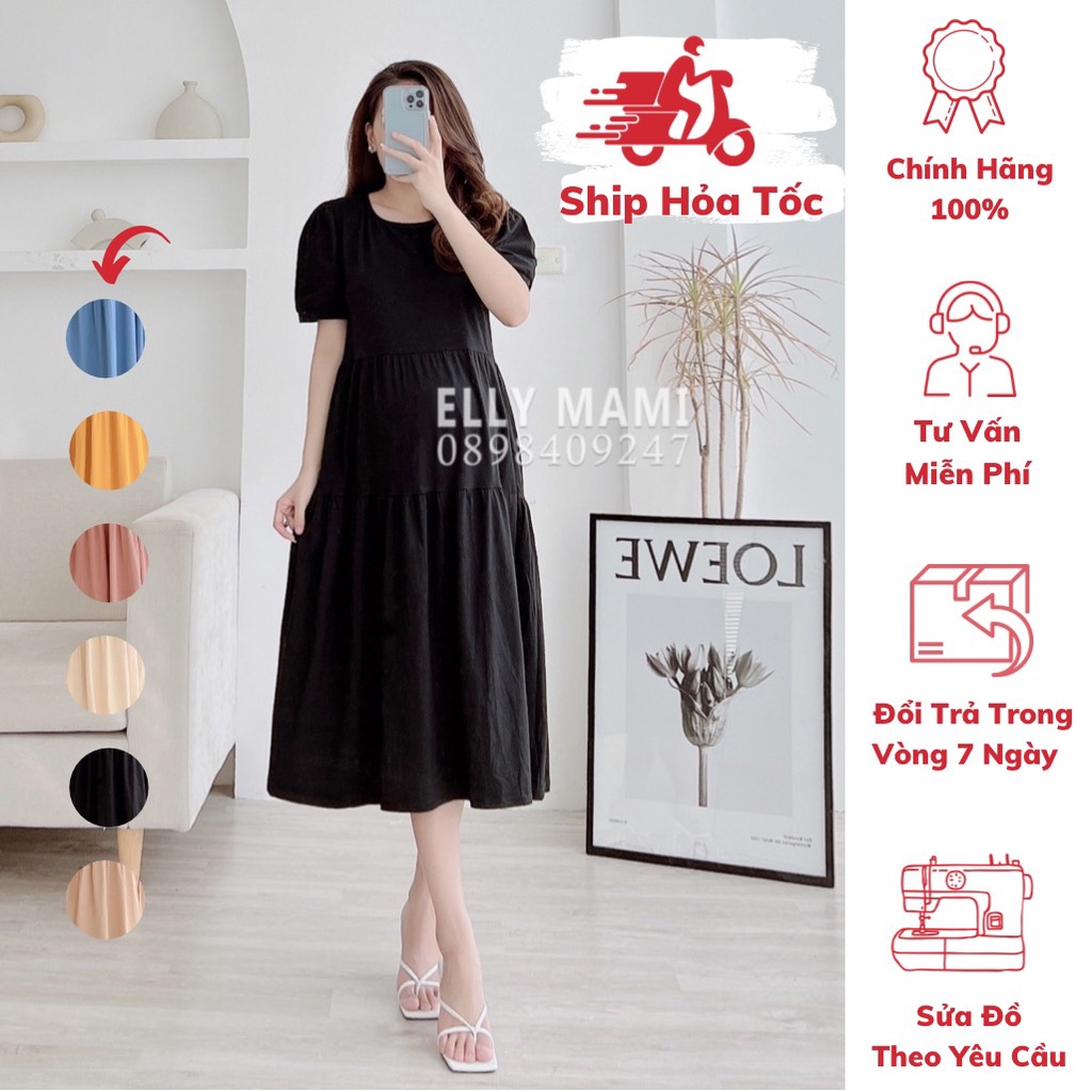 ( 40kg - 95kg ) Đầm Thun Bầu , Suông Tay Phồng BabyDoll Dáng Dài Mặc Thoải Mái Suốt Thai Kì & Sau Sinh Thiết Kế