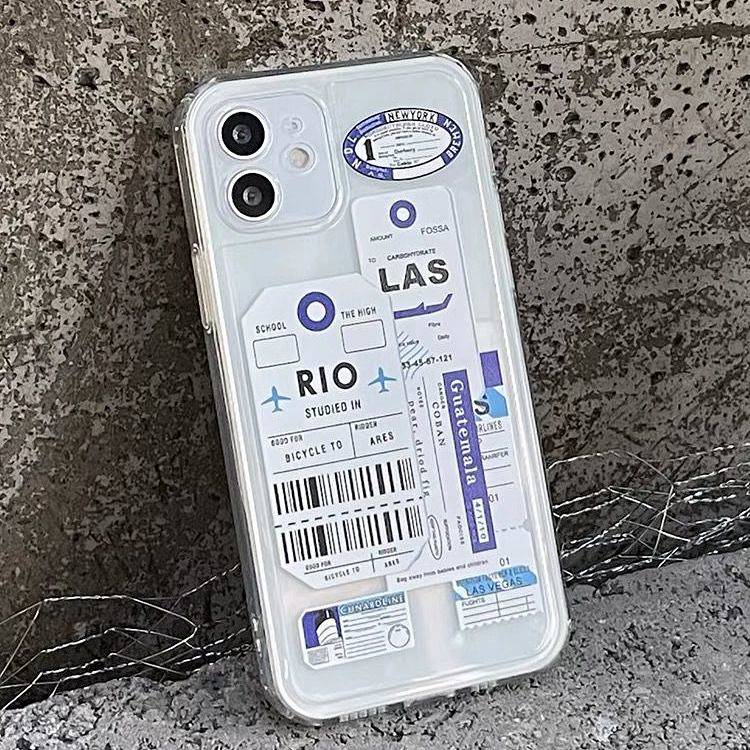 Ốp điện thoại mềm trong suốt họa tiết vé máy bay phong cách độc đáo thích hợp cho iphone 13promax 12 11 14 Xr Xs