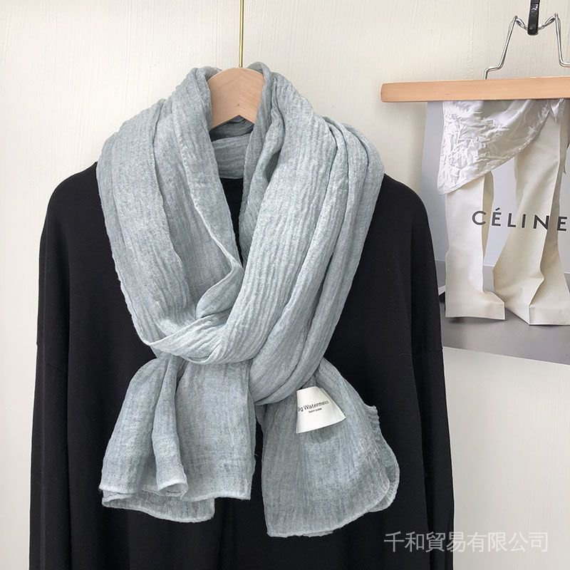 Khăn Choàng Cotton Lanh Mềm Mại Cao Cấp Màu Trơn Nhẹ Nhàng Dễ Phối Đồ Phong Cách Nhật Bản Mùa Thu Đông Cho Nữ