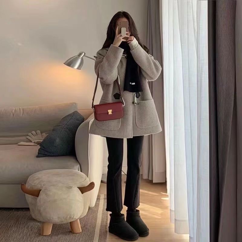 Áo khoác Dạ ép có mũ khuy sừng màu S/M/L/XL phong cách Hàn Quốc