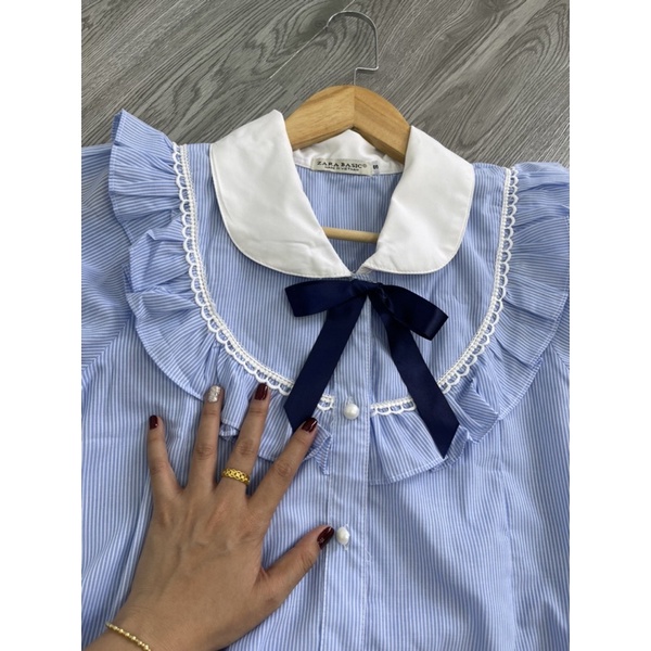 MS146 Áo sơ mi nữ công sở, sơ mi sọc kiểu bánh bèo dễ thương sơ mi nữ sọc