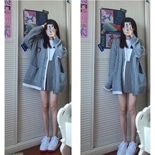 Áo khoác len có in logo, áo khoác có túi form rộng phong cách ulzzang Hàn Quốc