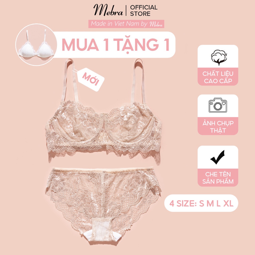 Set đồ lót ren hoa nude đậm áo có gọng quần tam giác đáy cotton co giãn cao cấp gợi cảm Mebra A035+Q045