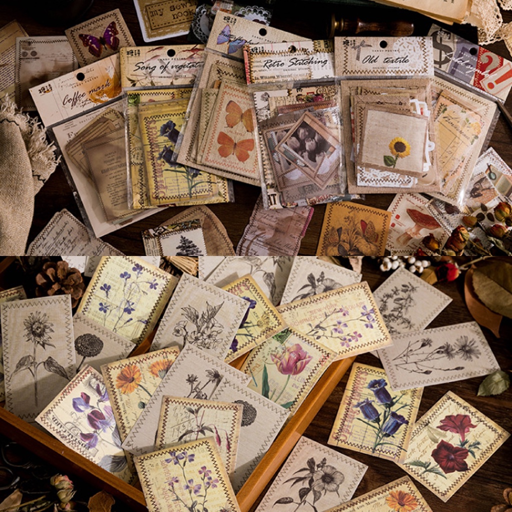 Bộ 30 tấm giấy note giấy ghi chú collage phong cách retro và vintage