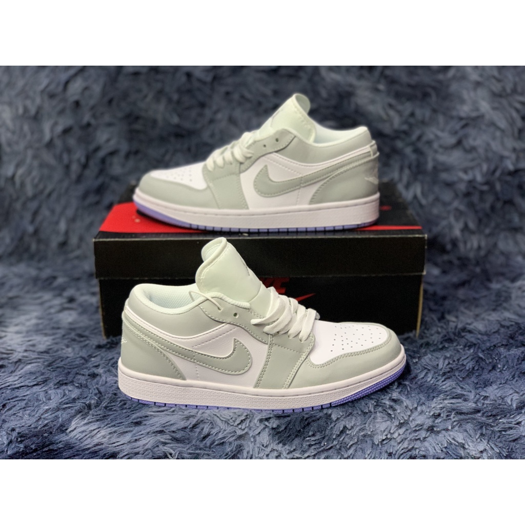 Giày Jordan 1 xám trắng đế xanh, Giày Jordan 1 cổ thấp JD Grey Wolf xám đế xanh bản đẹp FULL BOX