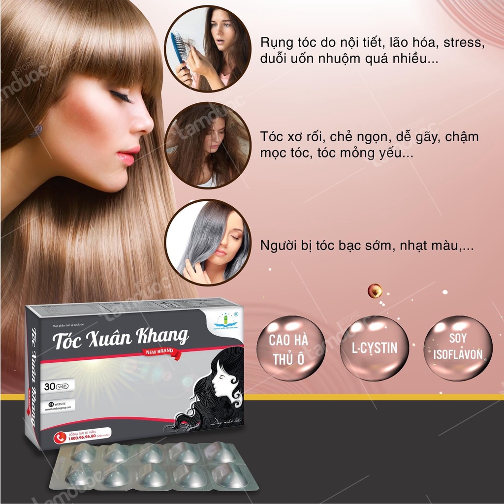 Tóc Xuân Khang  - Giúp nuôi dưỡng tóc móng, giảm tình trạng rụng tóc, khô xơ, dễ gãy - Tâm Dược