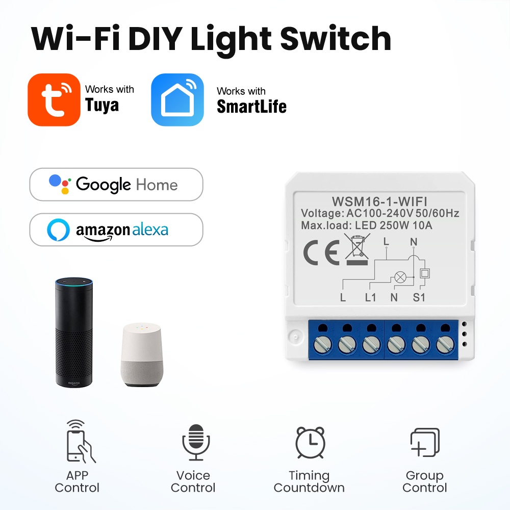 Mô-đun Công Tắc Đèn Thông Minh Wifi Bộ Ngắt Mạch Tự Làm Mini 1/2/3/4 Gang Điều Khiển Từ Xa Tuya App Cho Cloud1