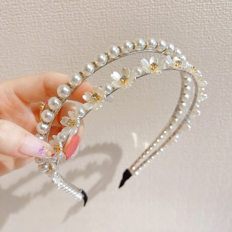 Băng Đô Hai Lớp Đính Hoa Ngọc Trai Phong Cách Hàn Quốc Ngọt Ngào Cho Nữ