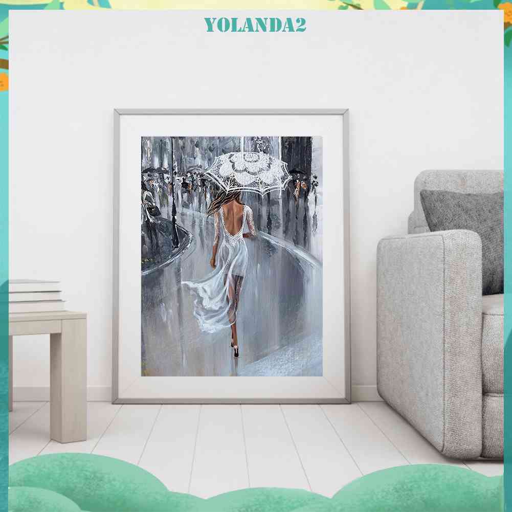 Tranh Thêu Chữ Thập Thủ Công Hình Người Phụ Nữ Cầm Dù 11CT