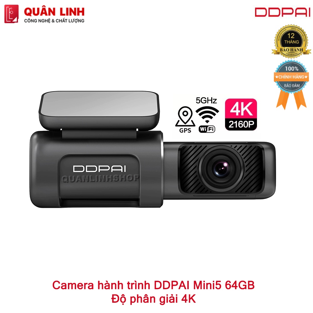 Camera hành trình DDPAI Mini5, độ phân giải 4K, tích hợp GPS, bộ nhớ trong 64GB phiên bản quốc tế