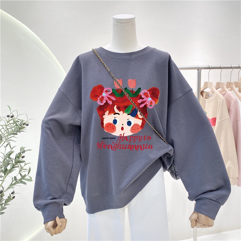 NRVP Áo Thun Nữ Dài Tay Dáng Rộng In Hình Phong Cách Hàn Quốc Mới