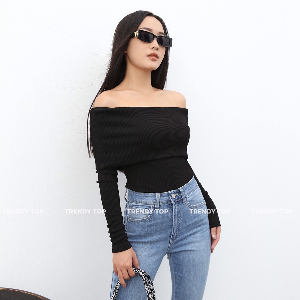 Áo trễ vai - Áo tiểu thư hở vai quyến rũ chất liệu thun gân co giãn AT29, CTWOMEN