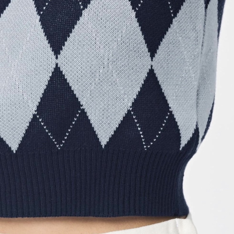 Áo 2 dây dệt kim họa tiết cổ điển oxford - GU thời trang Nhật Bản sành điệu