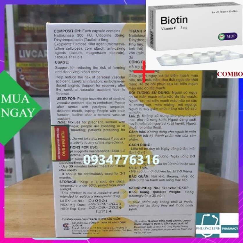 Combo Biotin 5mg+ Nattopes platinum Giảm Nguy Cơ Hình Thành Và Làm Tan Cục Máu Đông