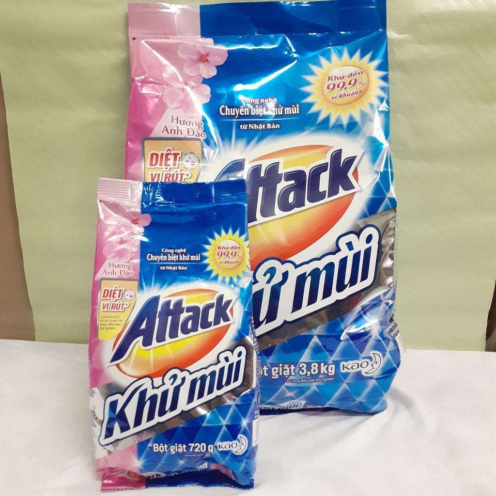 Bột giặt ATTACK Khử mùi hương ANH ĐÀO gói 4.5kg mẫu mới 2021