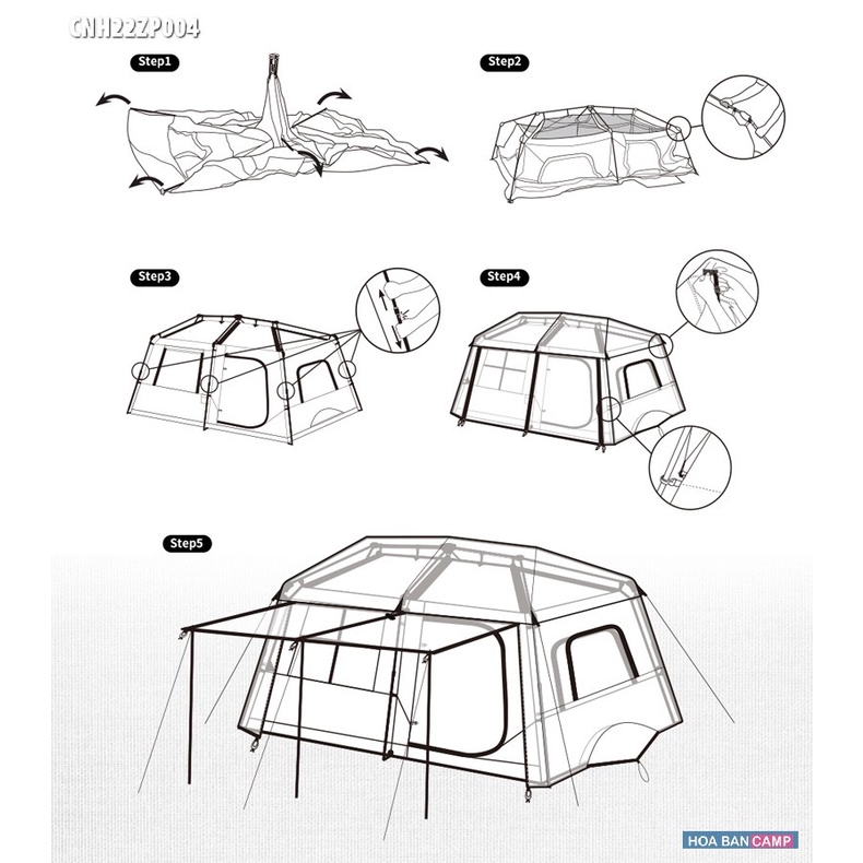 Lều Glamping Tự Bung 5-8 Người 2 Phòng Ngủ NatureHike Village 13 CNH22ZP004