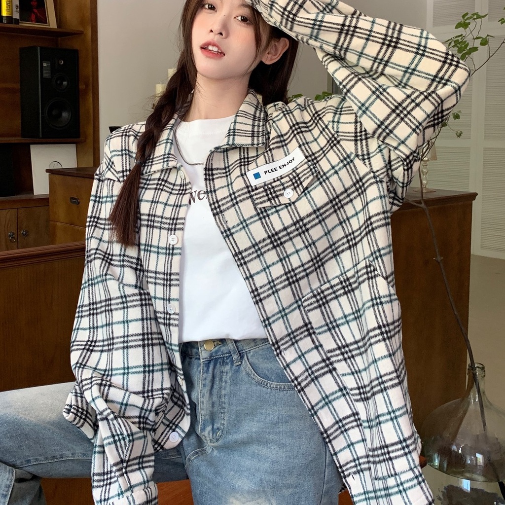 Áo sơ mi nữ SUXI dài tay họa tiết caro thời trang