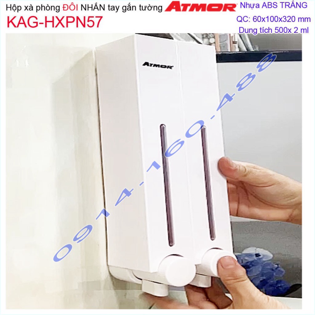Hộp nhấn xà phòng Atmor KAG-HXPN57-Trắng-White, bình xịt xà bông 500ml x2 thiết kế sang trọng nhấn êm siêu bền