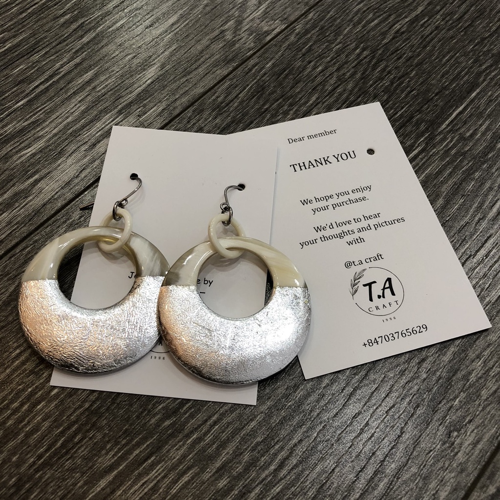 Khuyên tai  phụ kiện trang sức sừng trâu sơn mài phụ kiện INOX  - T.A CRAFT mã TAEHL006