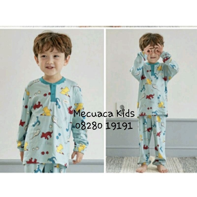 Bộ ngủ dài tay thun co giãn mềm mịn The Minou khủng long cho bé trai xuất Hàn dư xịn