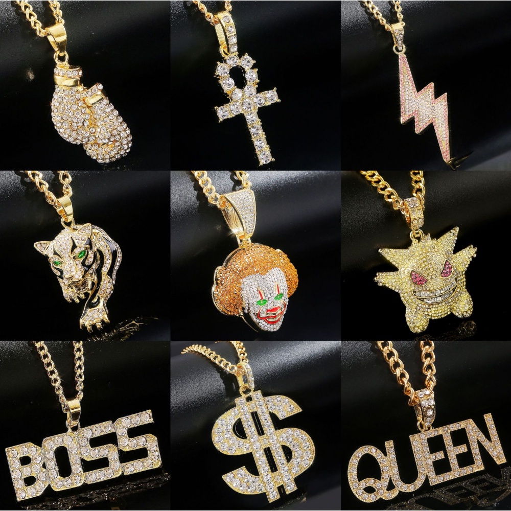 Vòng cổ Mặt Chữ Đính Đá Toàn Diện Phong Cách hip hop Âu Mỹ Cho Nam Và Nữ