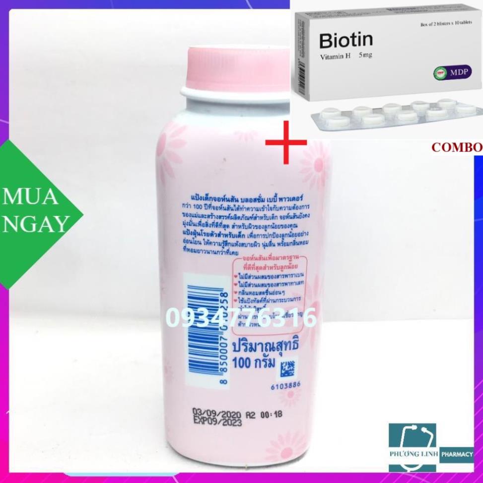 Combo Biotin 5mg+ Phấn Rôm Hồng Johnson Baby 100g