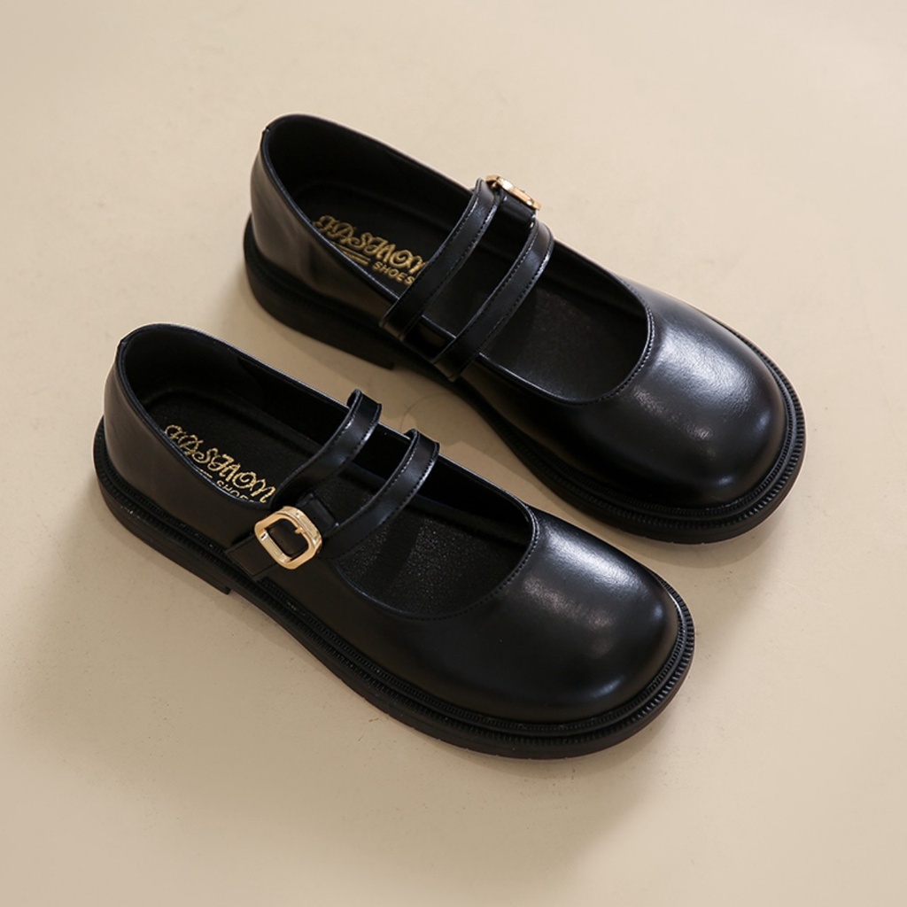 Giày búp bê lolita đế bằng 2 dây phối khóa chất da mềm lên chân xinh xắn mã TTK16