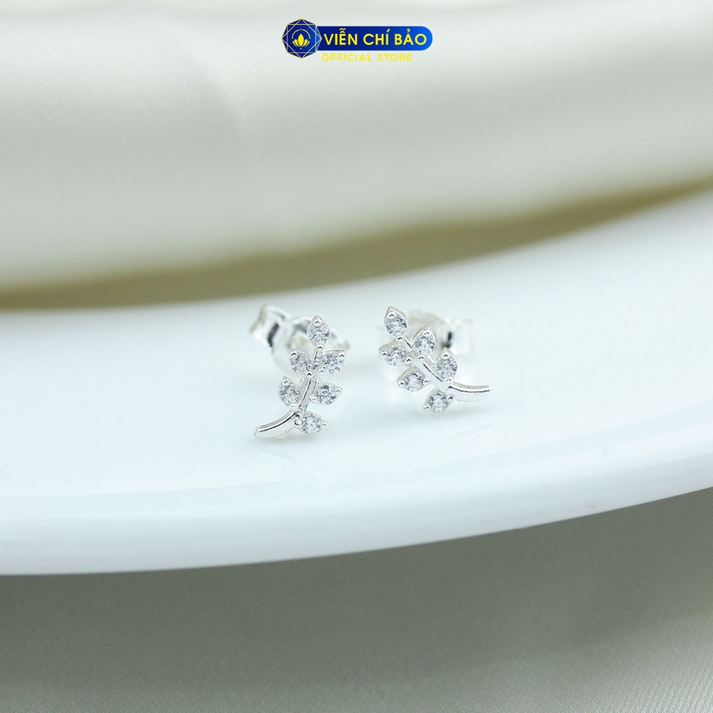 Khuyên tai bạc nữ cành dương xỉ chất liệu bạc 925 thời trang phụ kiện trang sức Viễn Chí Bảo E003