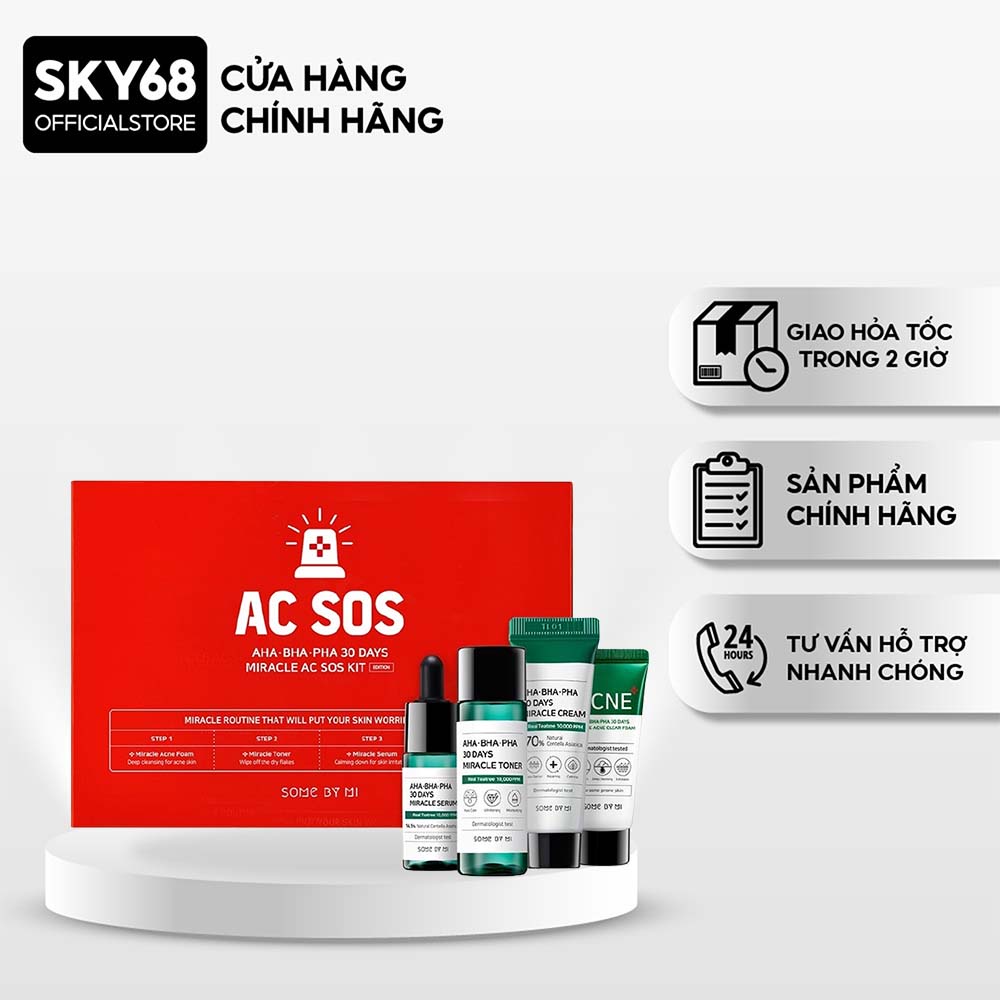 Bộ Kit 4 sản phẩm dưỡng da giảm mụn Some By Mi AHA BHA PHA 30 Days Miracle AC SOS Kit
