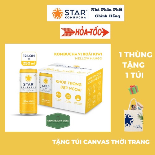 Thùng 12 Lon Trà Star Kombucha Thức Uống Lên Men Tự Nhiên Vị Xoài Kiwi / Mellow Mango-Sản Phẩm Chính Hãng (Date 2024)