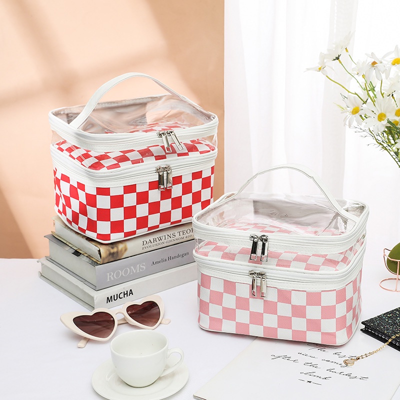 Pu Túi Đựng Mỹ Phẩm Hai Lớp Trong Suốt Tiện Lợi