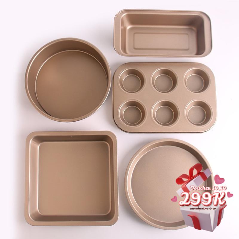 Khuôn làm bánh chữ nhật tròn cupcake vuông chống dính bằng nhôm mạ vàng làm bánh kem bông lan sinh nhật mì hoa cúc