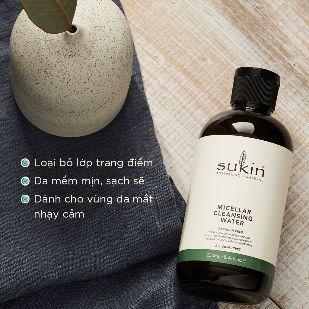 Sukin Nước Tẩy Trang Micellar Cleansing Water 250ml - Tặng kèm bông tẩy trang