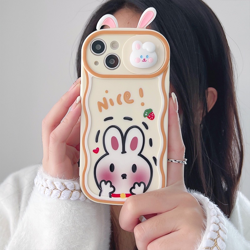 Ốp Điện Thoại Silicon Dẻo Hình Thỏ Vui Nhộn Có Cửa Sổ Trượt Cho iPhone 12 13 11 PRO MAX XR 11 12 PRO 13 PRO MAX14 14 PRO