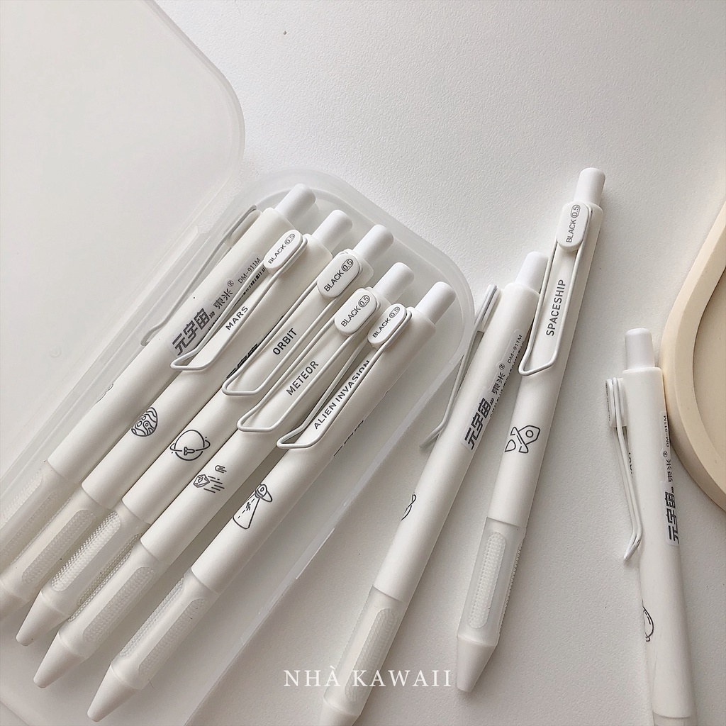 Bút gel đen Domi Metaverse màu trắng tối giản, ngòi 0.5mm viết siêu êm