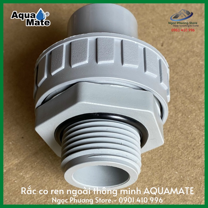 Rắc co nhựa ren ngoài 34mm  cắm ống PVC 27mm AQUAMATE