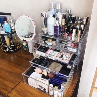 [ Size 32 x 20 cm] Khay đựng mỹ phẩm mica size lớn kèm 16 ô son