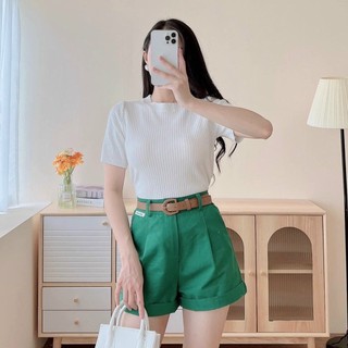Áo len cộc tay cổ tròn trơn bassic