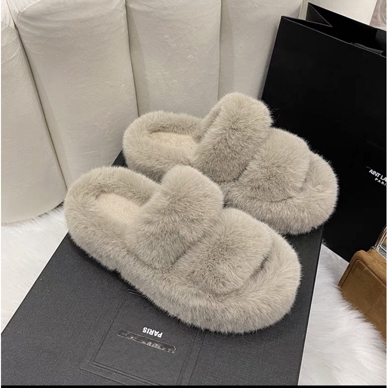 Dép Lông Siêu Mịn Quai Ngang Đế Dày Cao 5cm Dễ Thương Đi Trong Nhà Đi Chơi Ngoài Đường Thời Trang Thu Đông 2022