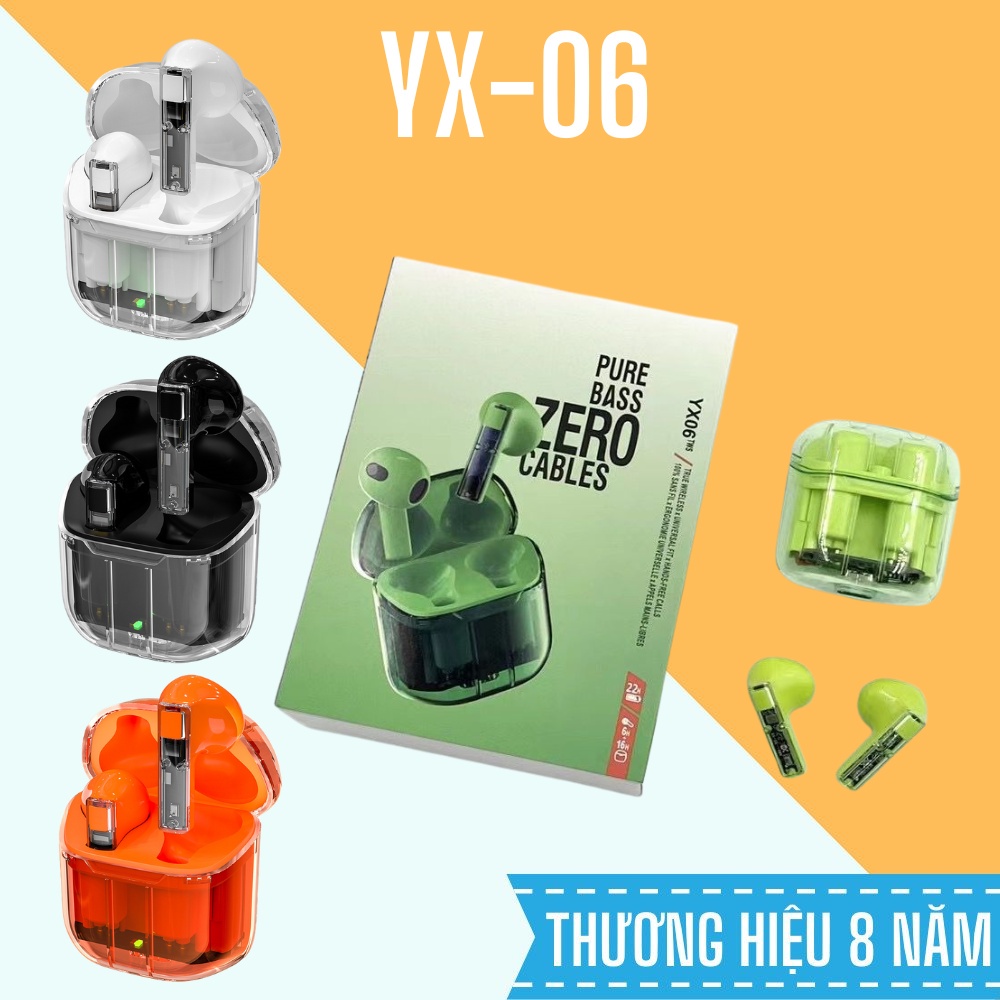 Tai Nghe Không Dây YX-06 Kết Nối Pin trâu Bluetooth 5.3 Kèm Mic Trong Suốt Phong Cách Thể Thao YX06 bảo hành 1 năm