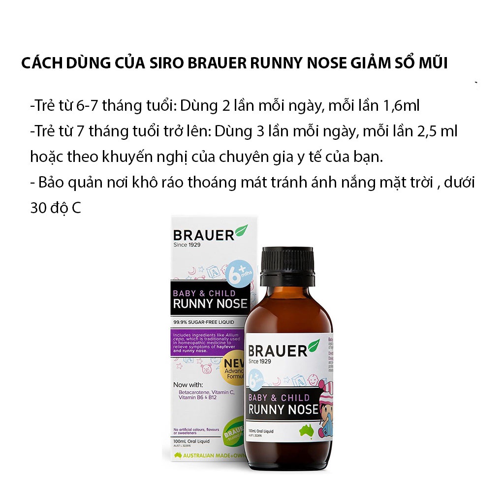 Siro Brauer Runny Nose Cho Bé Từ 6 Tháng 100ml Date Tháng 12/2024