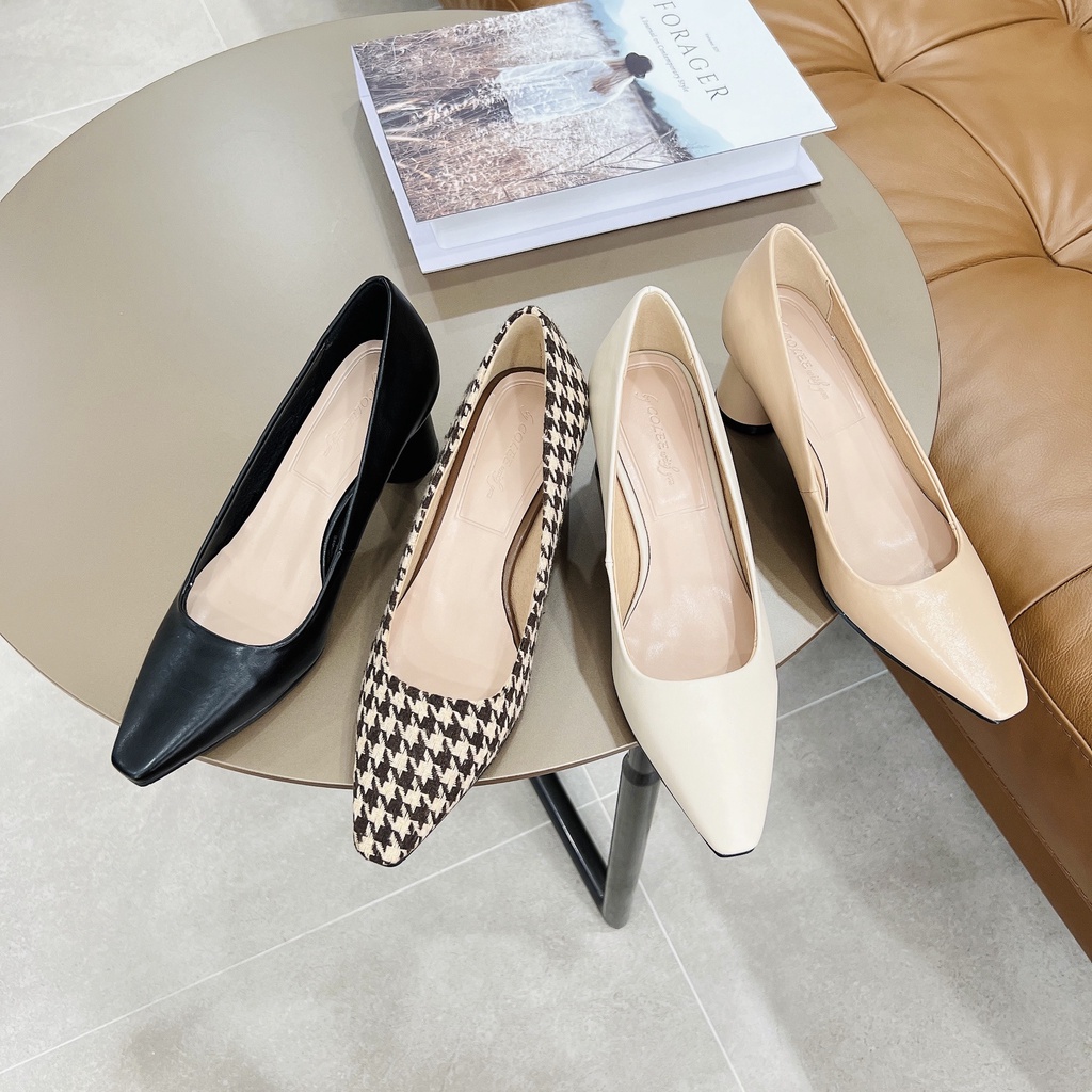 Giày Gót Vuông COLEE Mũi Vuông Trơn Cao 6p VNXK