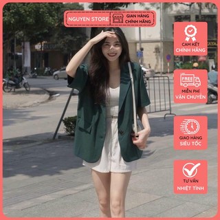 Set bộ nữ, set áo vest blazer cộc tay kèm quần short đùi màu xanh lá thanh lich chuẩn form phong cách hàn quốc.