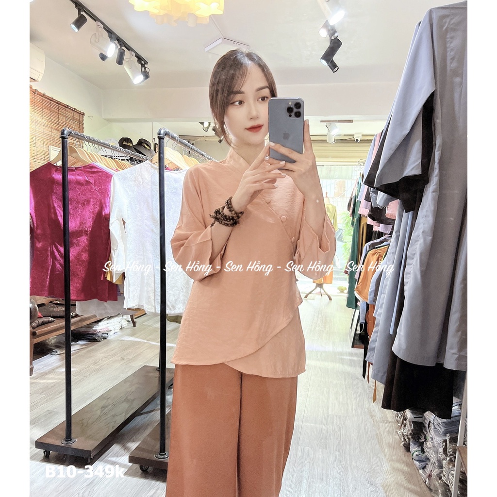 Đồ lam đi chùa cao cấp # quần áo Phật tử Pháp Phục vải đũi xô thiết kế tà chéo # set bộ thiền sinh nữ B10