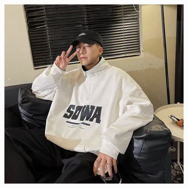 Áo Thun Sweater Cổ Đứng Tay Dài Có Khóa Kéo Nửa Thân 47% Kiểu Mỹ Thời Trang Mùa Thu Cho Nam