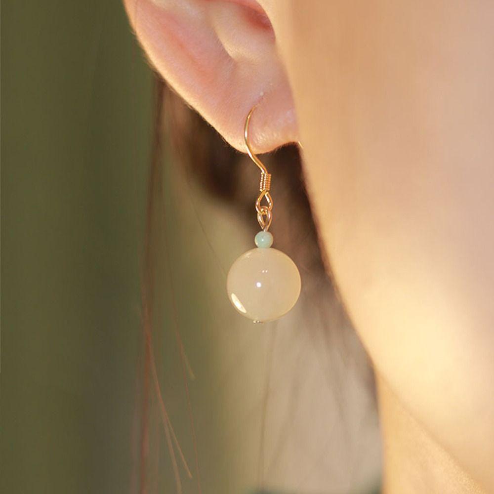 Khuyên Tai Lủng Lẳng Xỏ Hạt Đồng Xanh Lá Thiết Kế Thời Trang Cổ Điển Cho