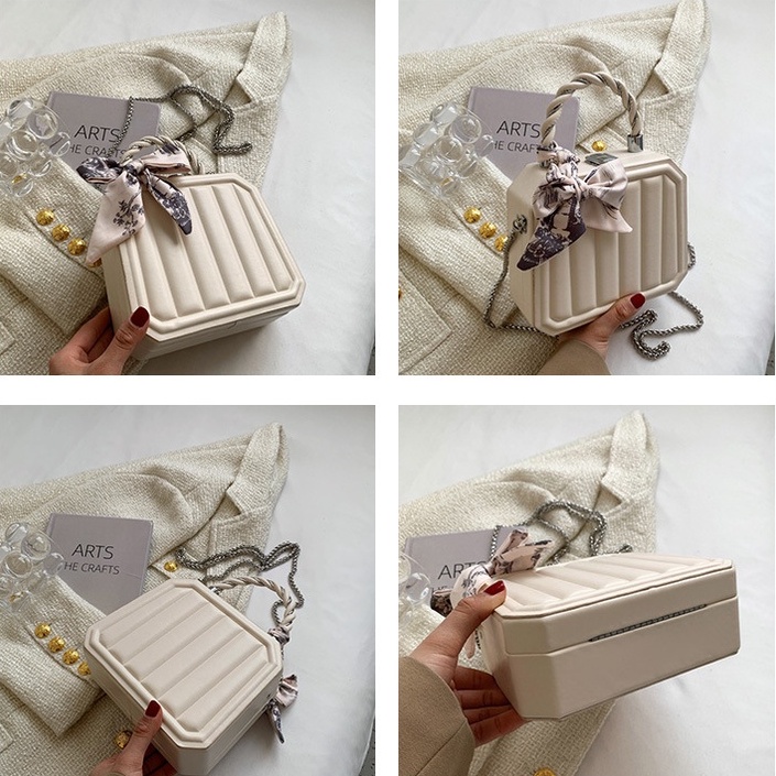 Túi Xách Nữ Đeo Chéo Hình Hộp Phối Nơ Lụa Xinh Xắn