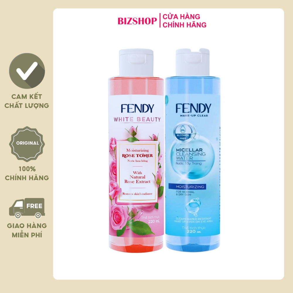 Combo Nước hoa hồng cân bằng da và Nước tẩy trang dưỡng ẩm Fendy 200ml chính hãng NPP Bizshop