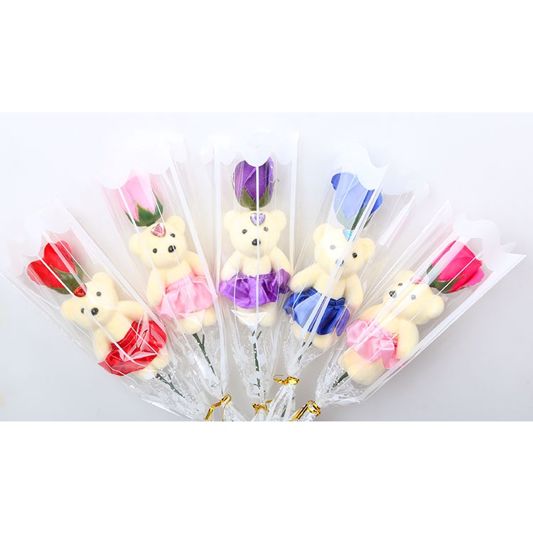 Hoa Hồng Sáp 1 Bông Kèm Gấu Siêu Xinh, Siêu Yêu, Giá Cực Shock